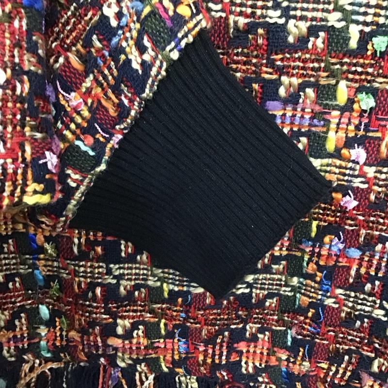 ザラ ZARA ニット、セーター 長袖 4886 264 330 フリンジ ツイード スタンドネック L チェック マルチカラー / マルチカラー /  レディース USED 古着 中古 10131313