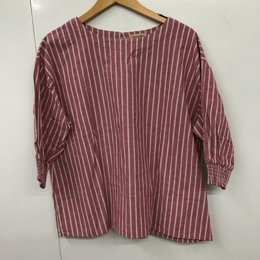 サマンサモスモス Samansa Mos2 カットソー 七分袖 FREE ストライプ 白 / ホワイト / X 桃 / ピンク /  レディース USED 古着 中古 10131847