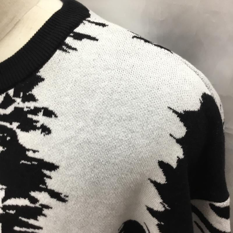 ザラ ZARA ニット、セーター 長袖 長袖ニットカットソー クルーネックカットソー セーター XL 総柄 白 / ホワイト / X 黒 / ブラック /  メンズ USED 古着 中古 10111314