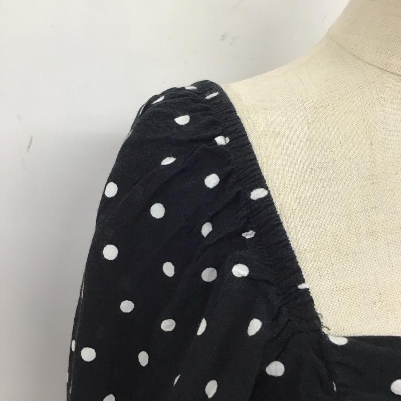ザラ ZARA カットソー 半袖 スクエアネック クロップド丈 XS ドット 黒 / ブラック / X 白 / ホワイト /  レディース USED 古着 中古 10116698