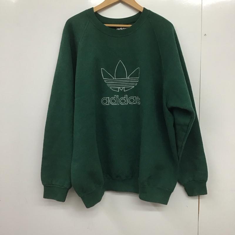 アディダス adidas トレーナー 長袖 長袖トレーナー スウェット クルーネック プルオーバー L ロゴ、文字 緑 / グリーン /  メンズ USED 古着 中古 10146231