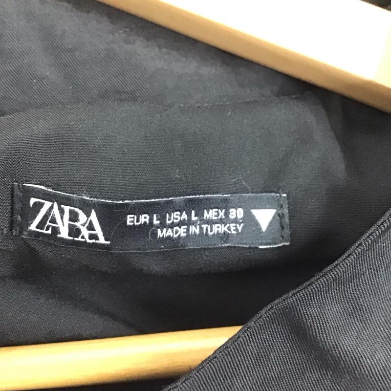 ザラ ZARA ワンピース ひざ丈スカート 長袖ワンピース フレアスカート パフスリーブ L 無地 黒 / ブラック /  レディース USED 古着 中古 10128742