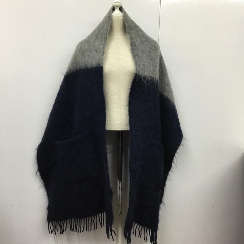 コーチ COACH マフラー マフラー E7804 32113 大判ストール 大判マフラー ポケット付き ショール ロゴ、文字 灰 / グレー / X 紺 / ネイビー /  レディース USED 古着 中古 10143823