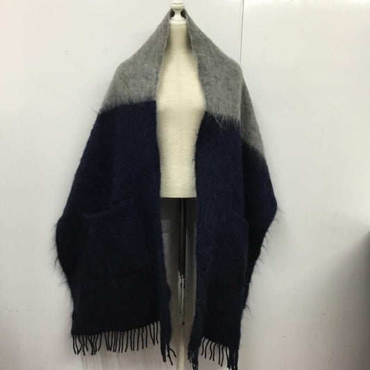 コーチ COACH マフラー マフラー E7804 32113 大判ストール 大判マフラー ポケット付き ショール ロゴ、文字 灰 / グレー / X 紺 / ネイビー /  レディース USED 古着 中古 10143823