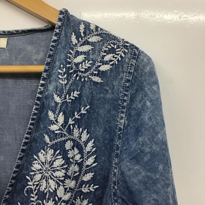 フリークスストア FREAK S STORE ワンピース ロングスカート 長袖ロングワンピース ノーカラーシャツワンピース フレアスカート FREE 刺繍 インディゴ / インディゴ /  レディース USED 古着 中古 10146122
