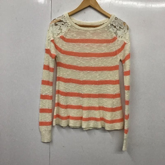 ホリスター Hollister ニット、セーター 長袖 肩レース S ボーダー柄 橙 / オレンジ / X アイボリー / アイボリー /  レディース USED 古着 中古 10119363