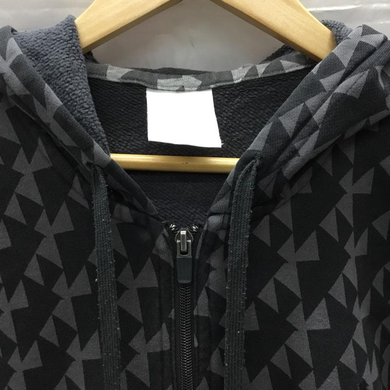 アディダス adidas パーカー 長袖 ジップパーカー XL 総柄 灰 / グレー / X 黒 / ブラック /  メンズ USED 古着 中古 10110686