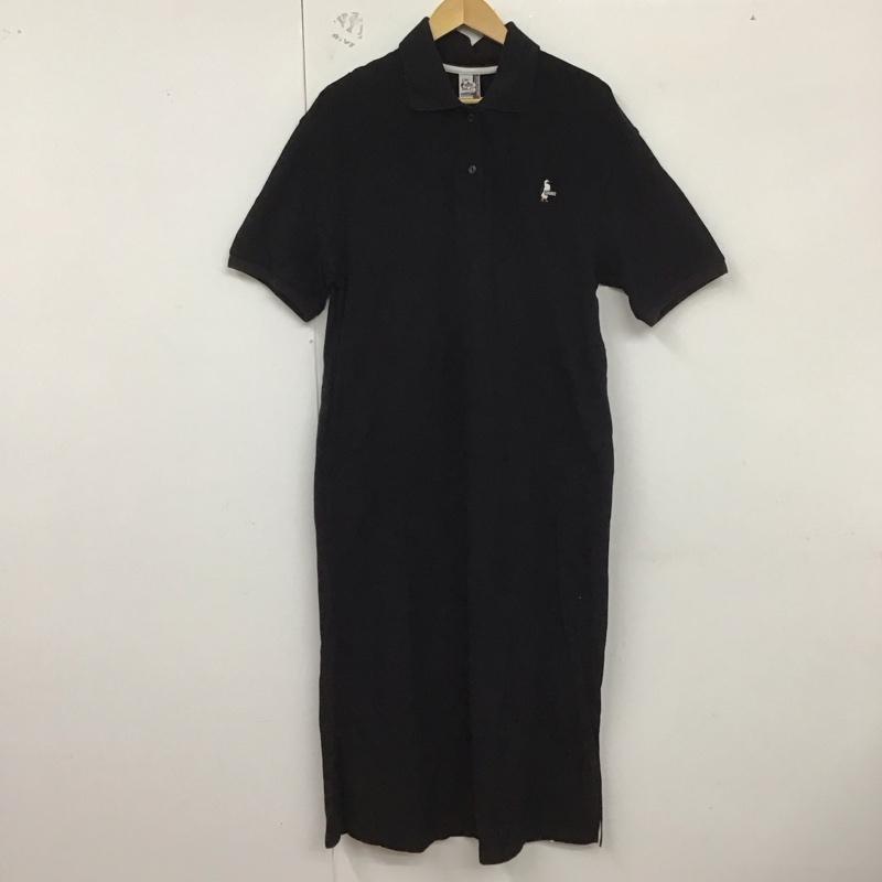 チャムス CHUMS ワンピース ロングスカート 半袖ポロシャツワンピース ロングワンピース ストレッチ L ロゴ、文字 黒 / ブラック /  レディース USED 古着 中古 10128934