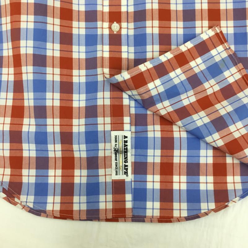 アベイシングエイプ A BATHING APE シャツ、ブラウス 半袖 S チェック 白 / ホワイト / X 赤 / レッド / X 水色 / ライトブルー /  メンズ USED 古着 中古 10127965