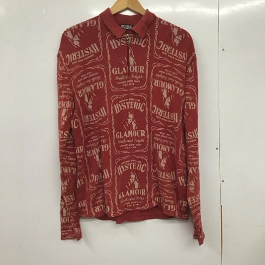 ヒステリックグラマー HYSTERIC GLAMOUR カットソー 長袖 長袖カットソー プリントカットソー カラーネック 長袖ポロシャツ M プリント 赤 / レッド /  メンズ USED 古着 中古 10132911