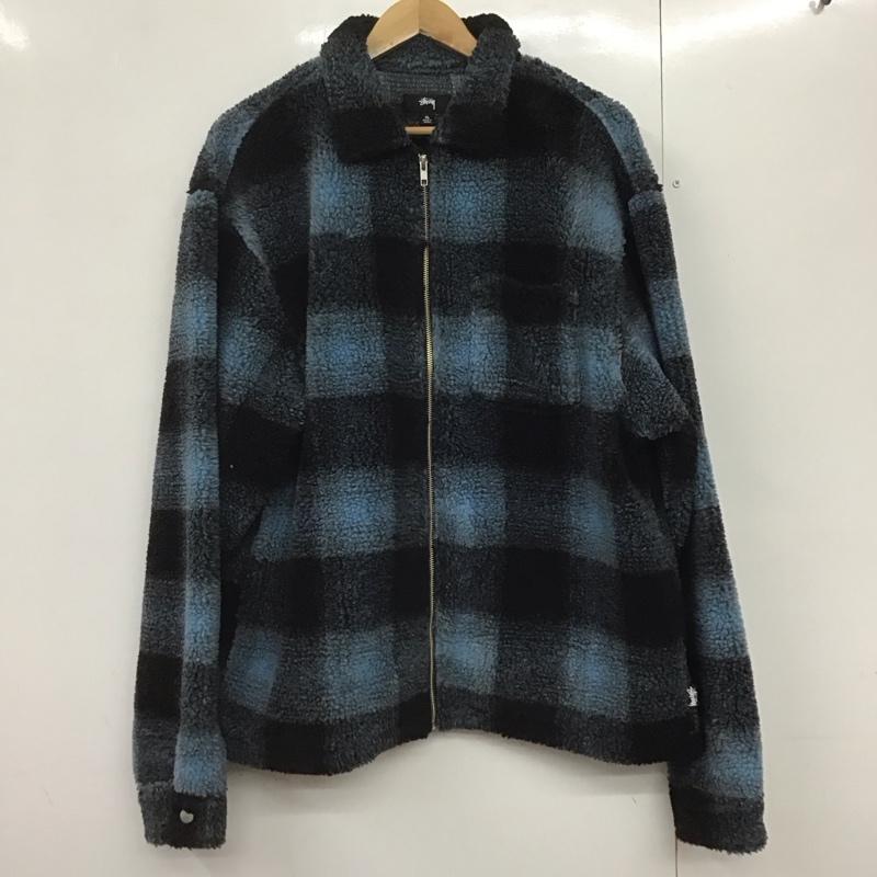 ステューシー STUSSY ジャケット、上着 ジャンパー、ブルゾン ジップアップジャケット フリースジャケット アウター ボアジャケット XL チェック 黒 / ブラック / X 青 / ブルー /  メンズ USED 古着 中古 10141583