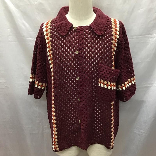ジャーナルスタンダード レリューム JOURNAL STANDARD relume シャツ、ブラウス 半袖 22-080-464-9020-1-0 クロシェ編み 半袖ニットシャツLINE L  えんじ / ワインレッド /  メンズ USED 古着 中古 10121216