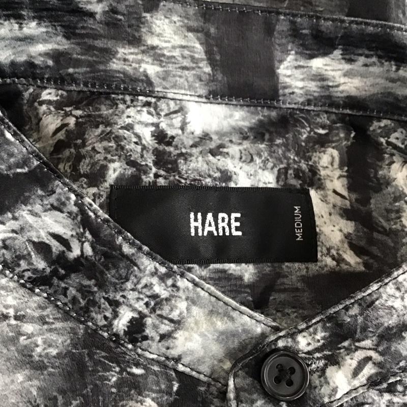 ハレ HARE シャツ、ブラウス 長袖 ha020048tr 長袖シャツ 柄シャツ ノーカラーシャツ プリントシャツ M 総柄 白 / ホワイト / X 黒 / ブラック /  メンズ USED 古着 中古 10106739