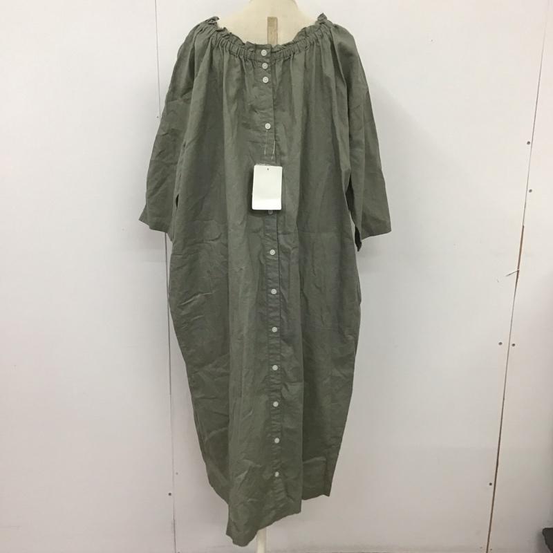 サマンサモスモス Samansa Mos2 ワンピース ロングスカート 半袖シャツワンピース ロングワンピース ノーカラーシャツワンピース FREE 無地 カーキ / カーキ /  レディース USED 古着 中古 10113808