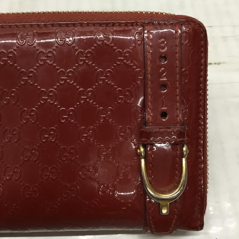 グッチ GUCCI 財布 長財布 マイクログッチシマ GG ラウンドファスナー エナメル ニース 総柄 赤 / レッド /  レディース USED 古着 中古 10116644