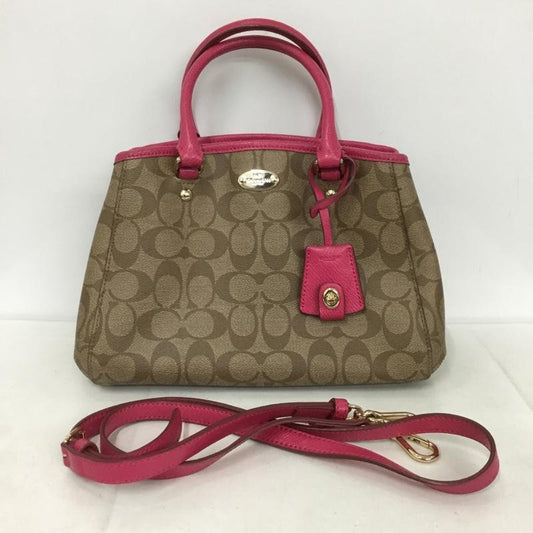 コーチ COACH ハンドバッグ ハンドバッグ ショルダーバッグ 2WAY シグネチャー ロゴ、文字 ベージュ / ベージュ / X 桃 / ピンク /  レディース USED 古着 中古 10133100