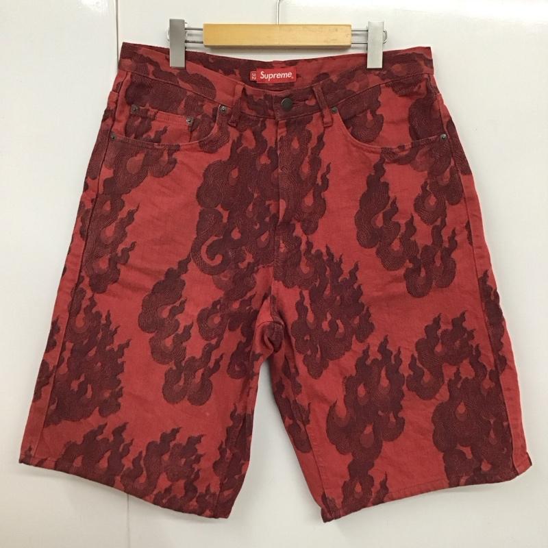 シュプリーム Supreme パンツ ショートパンツ SS23 FlamesJacquardBaggyDenimShort ショートパンツ ハーフパンツ 32インチ プリント 黒 / ブラック / X 赤 / レッド /  メンズ USED 古着 中古 10118304