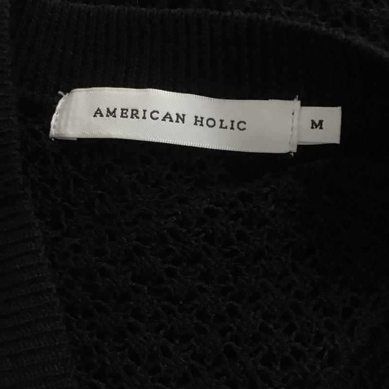 アメリカンホリック AMERICAN HOLIC ベスト ベスト HA26L2X0500 Vネック透かし編みニットベスト ロング丈 M 無地 黒 / ブラック /  レディース USED 古着 中古 10109469