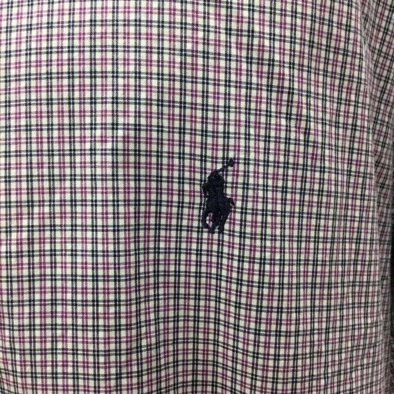 ラルフローレン RALPHLAUREN シャツ、ブラウス 長袖 コットン ボタンダウン チェック ワンポイント 白 / ホワイト / X 紫 / パープル / X 紺 / ネイビー /  メンズ USED 古着 中古 10116097