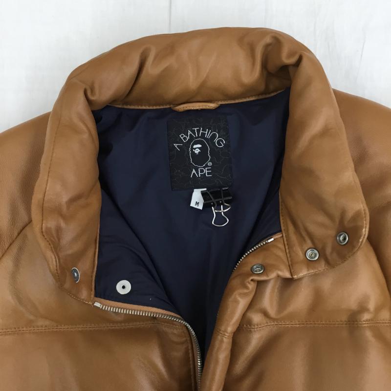 アベイシングエイプ A BATHING APE ジャケット、上着 ダウンジャケット LEATHER CLASSIC DOWN JACKET　シープスキン M 無地 茶 / ブラウン /  メンズ USED 古着 中古 10143958