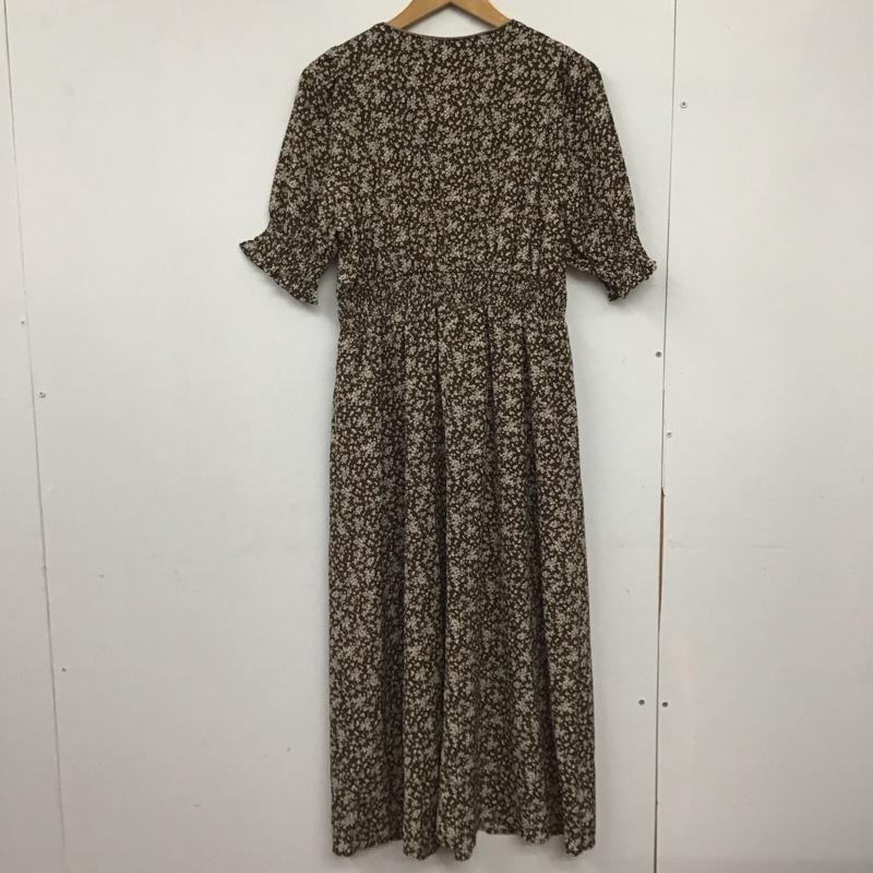 ダブルクローゼット w closet ワンピース ロングスカート Vネック 半袖 花柄 茶 / ブラウン /  レディース USED 古着 中古 10145962