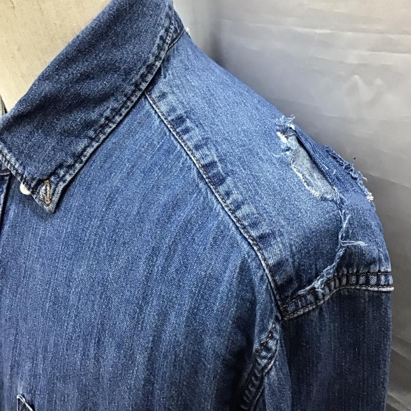 古着 USED シャツ、ブラウス 長袖 長袖シャツ カラーシャツ ポケットシャツ 長袖カットソー デニムシャツ L 無地 インディゴ / インディゴ /  メンズ USED 古着 中古 10117455