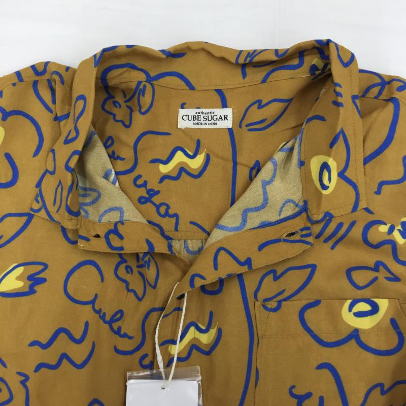 キューブシュガー CUBE SUGAR シャツ、ブラウス 半袖 M 花柄 マスタード / マスタード / X 青 / ブルー /  レディース USED 古着 中古 10144391