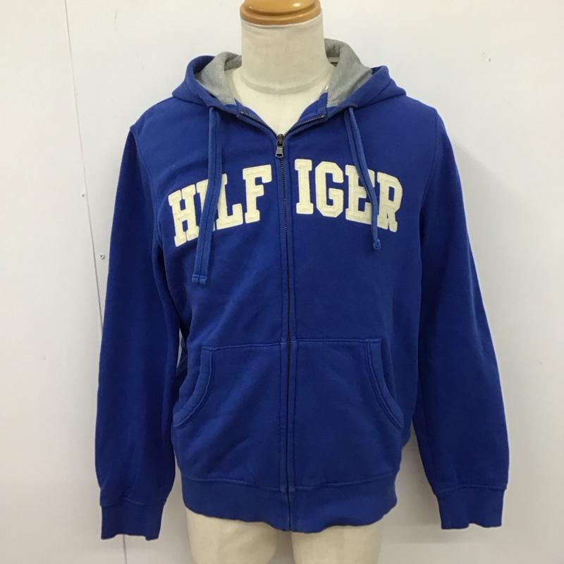 トミーヒルフィガー TOMMY HILFIGER パーカー 長袖 ジップアップアップパーカー 長袖パーカー スウェット M ロゴ、文字 青 / ブルー /  メンズ USED 古着 中古 10125290