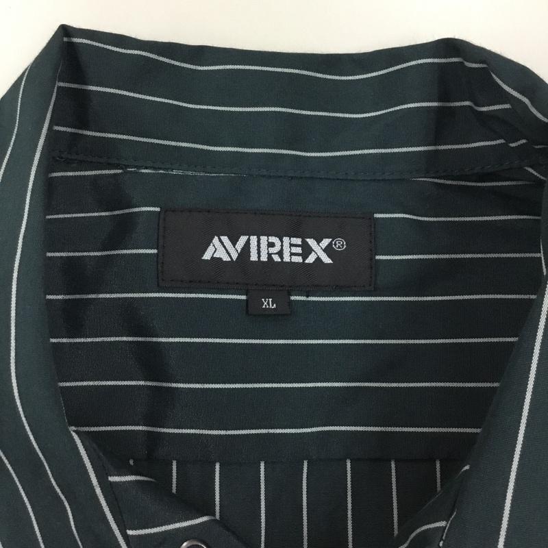 アヴィレックス AVIREX シャツ、ブラウス 半袖 半袖シャツ カラーシャツ 半袖カットソー ストライプシャツ XL ストライプ 緑 / グリーン /  メンズ USED 古着 中古 10120464