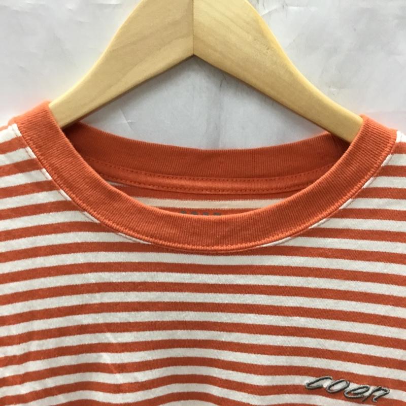 コーエン coen Tシャツ 半袖 7525-637-0260 ロゴ刺繍 M ボーダー柄 橙 / オレンジ / X アイボリー / アイボリー /  メンズ USED 古着 中古 10119324