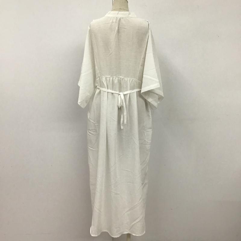 ロヴィ LOWY ワンピース ロングスカート シャツロングワンピース 半袖ワンピース ノーカラーワンピース M 無地 白 / ホワイト /  レディース USED 古着 中古 10105734