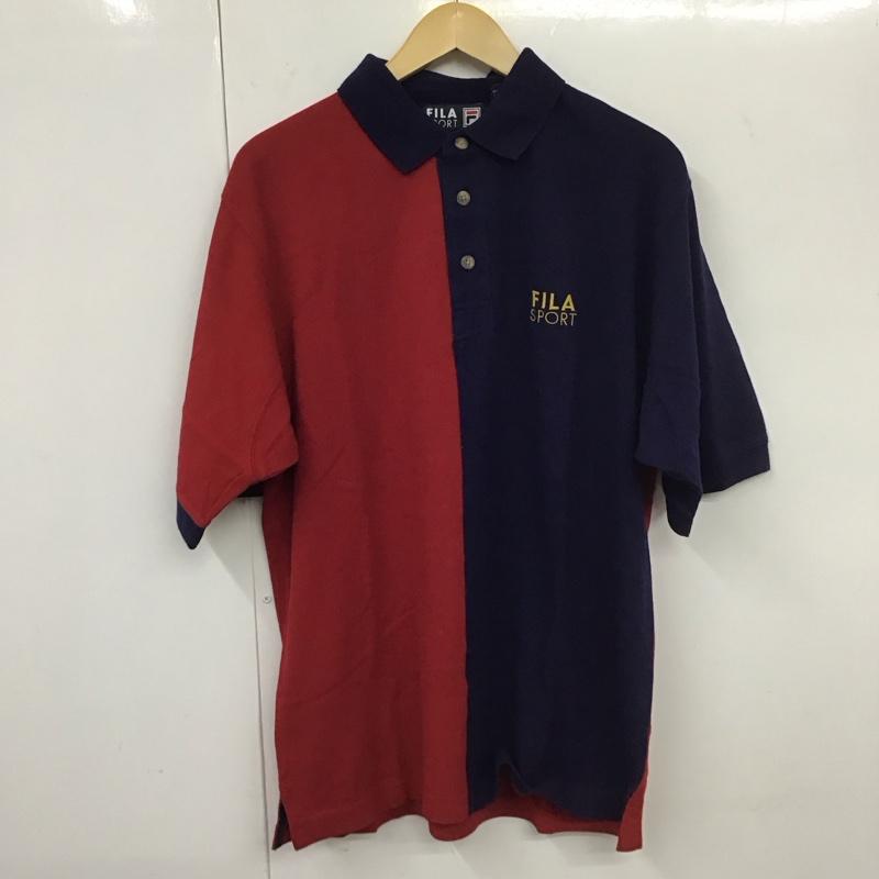 フィラ FILA ポロシャツ 半袖 半袖ポロシャツ 半袖カットソー カラーシャツ S ロゴ、文字 紺 / ネイビー / X えんじ / ワインレッド /  メンズ USED 古着 中古 10131117