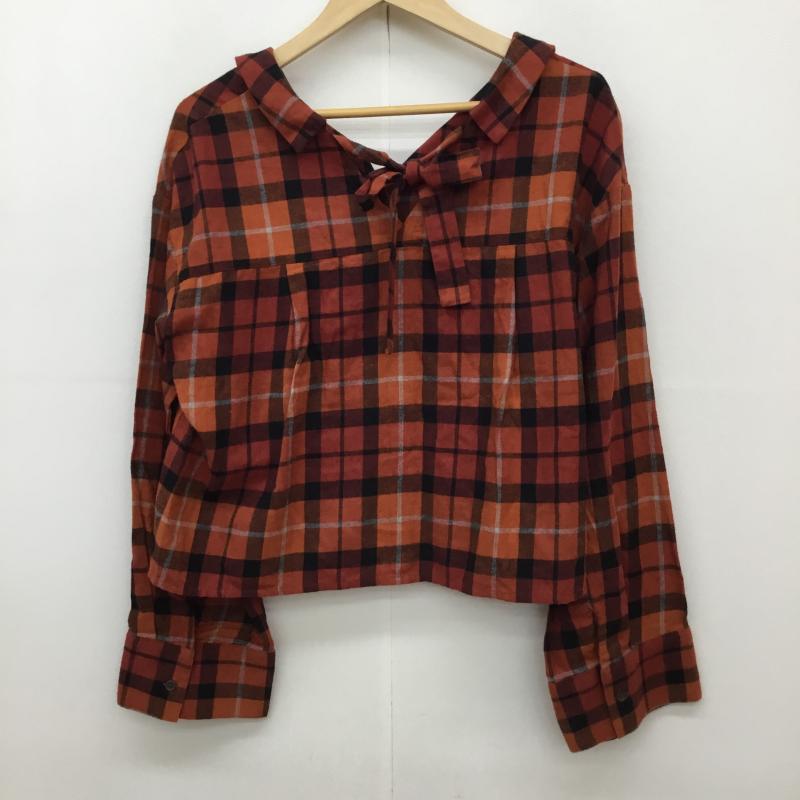 ダブルクローゼット w closet シャツ、ブラウス 長袖 FREE チェック 橙 / オレンジ / X 黒 / ブラック /  レディース USED 古着 中古 10137768