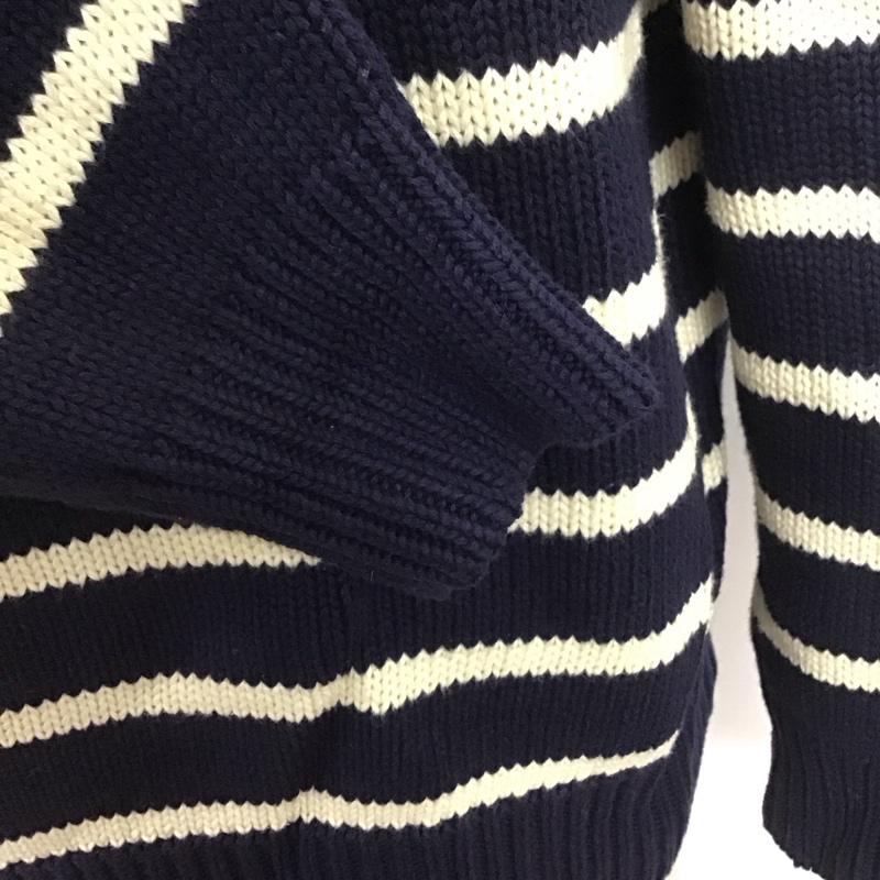 エディーバウアー Eddie Bauer ニット、セーター 長袖 長袖ニット 長袖カットソー リブニット セーター カラーネック M ボーダー柄 白 / ホワイト / X 紺 / ネイビー /  メンズ USED 古着 中古 10111133