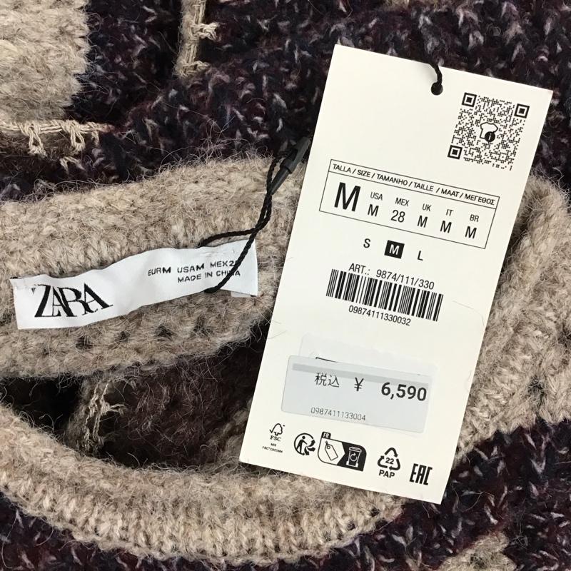 ザラ ZARA ニット、セーター 長袖 長袖ニットカットソー ニット セーター クルーネックニット M ボーダー柄 マルチカラー / マルチカラー /  レディース USED 古着 中古 10124232