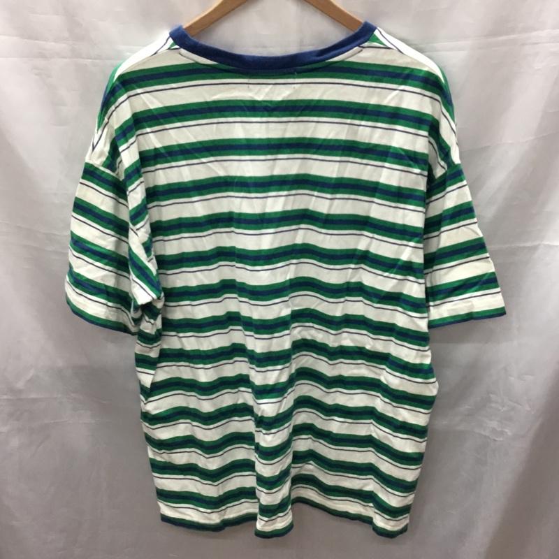 モノマート MONO-MART Tシャツ 半袖 sc485 マルチボーダー L ロゴ、文字 白 / ホワイト / X 緑 / グリーン / X 紺 / ネイビー /  メンズ USED 古着 中古 10117789