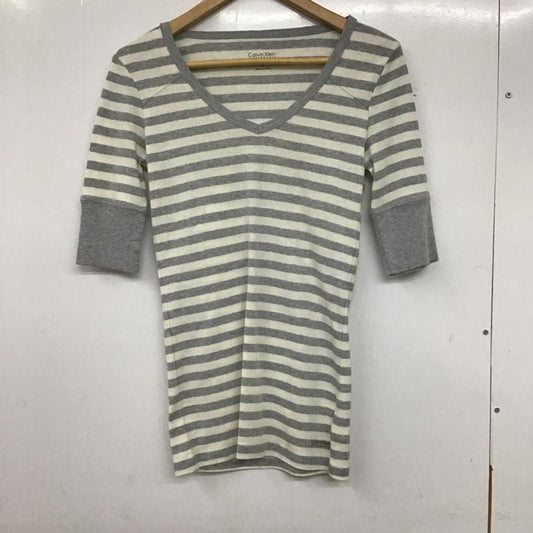 カルバン・クライン Calvin Klein カットソー 半袖 S ボーダー柄 白 / ホワイト / X 灰 / グレー /  レディース USED 古着 中古 10137301