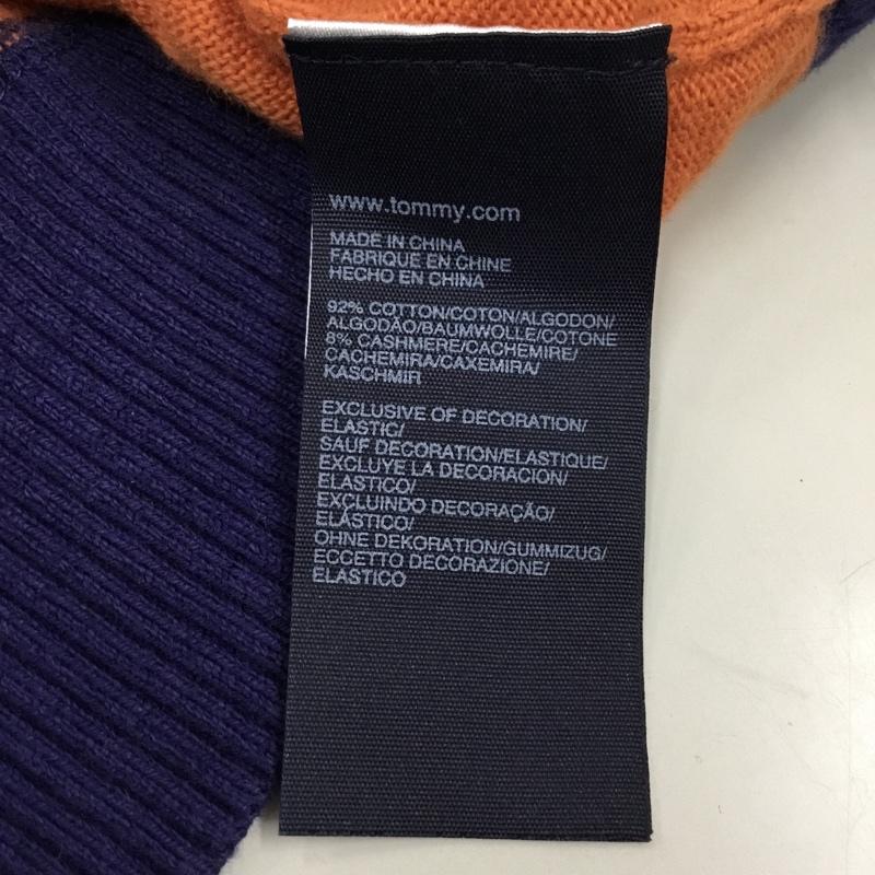 トミーヒルフィガー TOMMY HILFIGER ニット、セーター 長袖 長袖ニットカットソー ニット セーター クルーネックニット L ボーダー柄 橙 / オレンジ / X 紺 / ネイビー /  メンズ USED 古着 中古 10122507