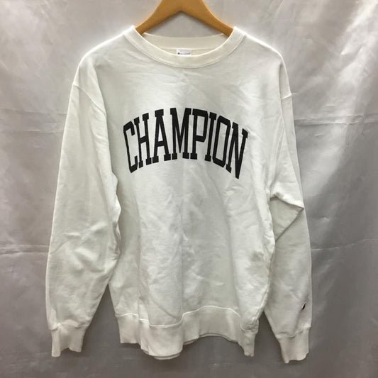 チャンピオン Champion トレーナー 長袖 XL プリント X ロゴ、文字 白 / ホワイト /  メンズ USED 古着 中古 10110831
