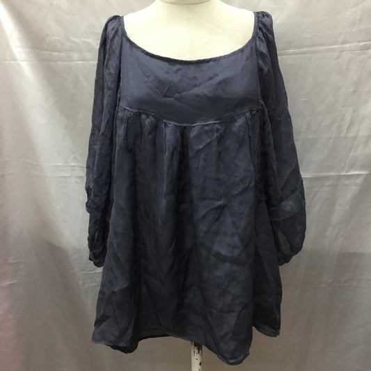 ザラウーマン ZARA WOMAN カットソー 半袖 半袖カットソー シアーシャツ ワイドネックカットソー M 無地 紺 / ネイビー /  レディース USED 古着 中古 10112255