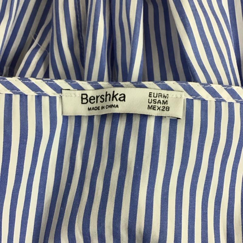 ベルシュカ Bershka カットソー 長袖 長袖カットソー Vネックカットソー ロングスリーブカットソー M ストライプ 白 / ホワイト / X 水色 / ライトブルー /  レディース USED 古着 中古 10120423