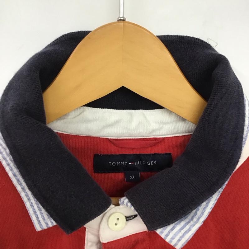 トミーヒルフィガー TOMMY HILFIGER カットソー 長袖 長袖カットソー カジュアルシャツ ポロシャツ XL ロゴ、文字 赤 / レッド /  メンズ USED 古着 中古 10145060