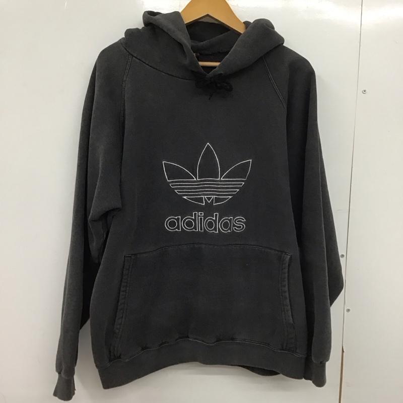 アディダス adidas パーカー 長袖 長袖パーカー プルオーバーパーカー スウェット 80s usa製 M ロゴ、文字 ダークグレー / ダークグレー /  メンズ USED 古着 中古 10148575