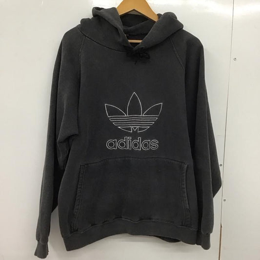 アディダス adidas パーカー 長袖 長袖パーカー プルオーバーパーカー スウェット 80s usa製 M ロゴ、文字 ダークグレー / ダークグレー /  メンズ USED 古着 中古 10148575