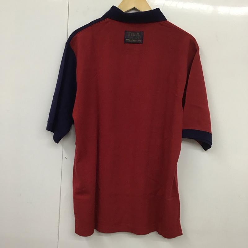 フィラ FILA ポロシャツ 半袖 半袖ポロシャツ 半袖カットソー カラーシャツ S ロゴ、文字 紺 / ネイビー / X えんじ / ワインレッド /  メンズ USED 古着 中古 10131117