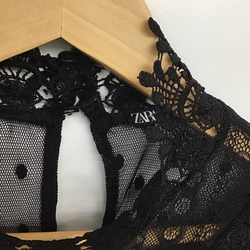 ザラ ZARA カットソー 半袖 半袖カットソー フリルシャツ 総柄 黒 / ブラック /  レディース USED 古着 中古 10149079