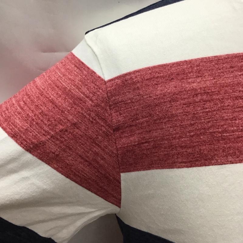 シップス SHIPS Tシャツ 半袖 112-11-5011 Vネック M ボーダー柄 白 / ホワイト / X 赤 / レッド / X 紺 / ネイビー /  メンズ USED 古着 中古 10117046