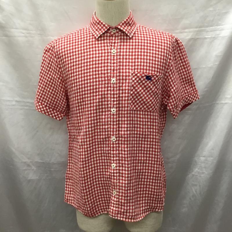 バーバリーブラックレーベル BURBERRY BLACK LABEL シャツ、ブラウス 半袖 半袖シャツ カラーシャツ 半袖カットソー チェックシャツ 3 チェック 白 / ホワイト / X 赤 / レッド /  メンズ USED 古着 中古 10119399