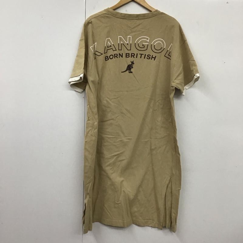 カンゴール KANGOL ワンピース ロングスカート KPLC-00093 フェイクレイヤードワンピース カットワンピース 半袖 サイドスリット L ロゴ、文字 ベージュ / ベージュ /  レディース USED 古着 中古 10119205