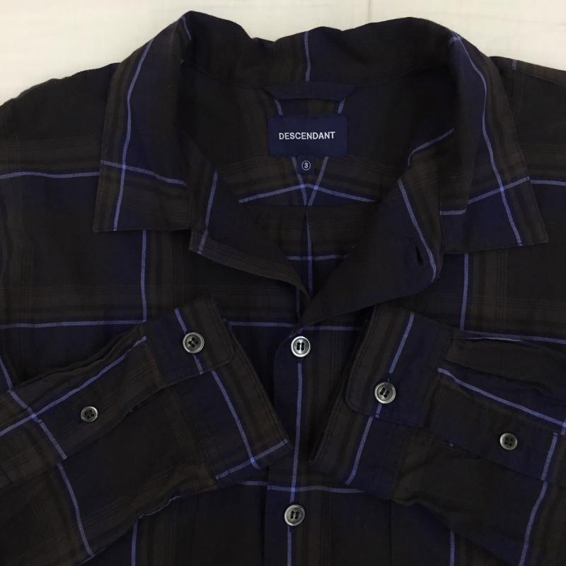 ディセンダント DESCENDANT シャツ、ブラウス 長袖 3 チェック 青 / ブルー /  メンズ USED 古着 中古 10134792